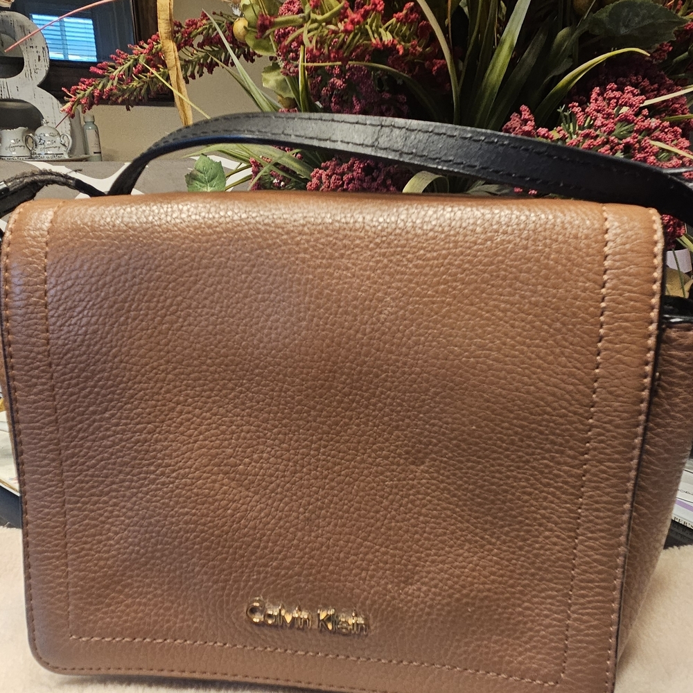 Calvin Klein Tan Leather Messenger Bag